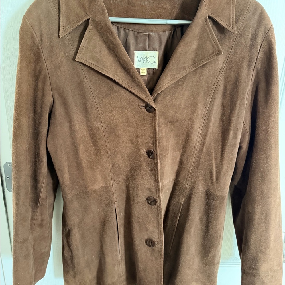 Vakko Women's Chocolate Brown Suede Blazer